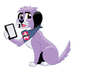 Ballot the Dog holding a phone for the contact page